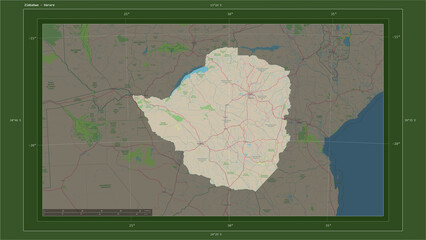 Zimbabwe composition. OSM Topographic German style map