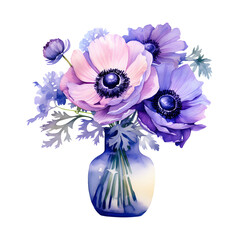 Anemones Flower watercolor painting illustration suitable for wedding, greeting card, fabric, textile, wallpaper, ceramic, brand, web design, stationery, cosmetic, social media, scrapbook.
