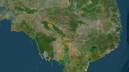 Cambodia outlined. High-res satellite map
