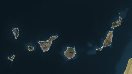 Canary Islands - Spain outlined. High-res satellite map