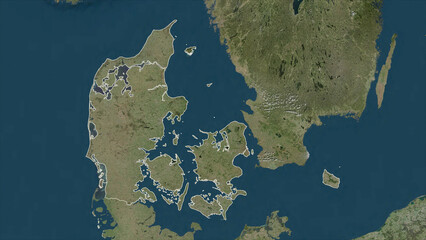 Denmark outlined. High-res satellite map © zelwanka