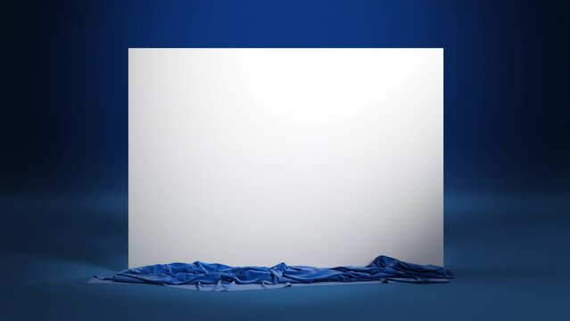 Empty podium covered with blue cloth. Falling cloth. Create transparency with luma matte