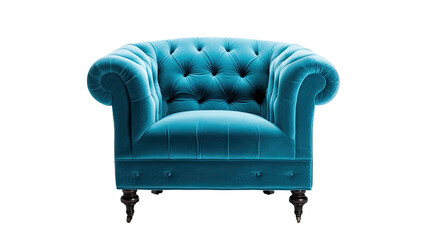 Blue velvet armchair isolated on white background