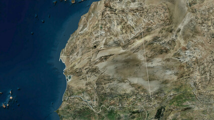 Mauritania outlined. High-res satellite map © zelwanka