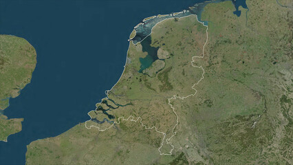 Netherlands outlined. High-res satellite map - obrazy, fototapety, plakaty