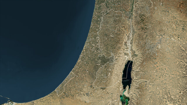 Palestine outlined. High-res satellite map