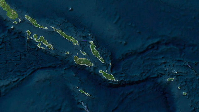 Solomon Islands outlined. High-res satellite map