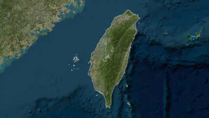 Taiwan outlined. High-res satellite map