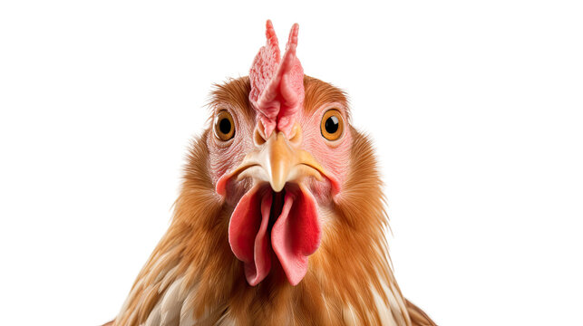 chicken face shot isolated on transparent background cutout 