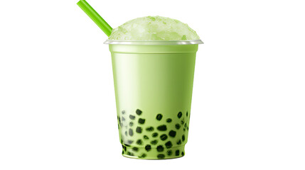 Green bubble tea isolated on transparent or white background