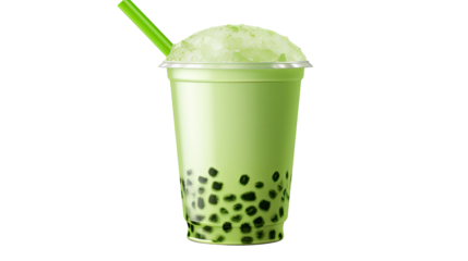 Green bubble tea isolated on transparent or white background