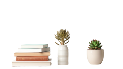 Lamp, books and succulent plant on the shelf against empty wall mockup