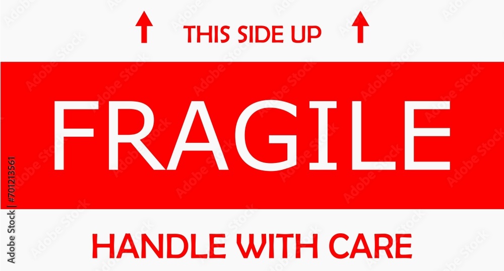 Wall mural fragile sticker with arrows and text in red color