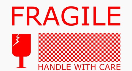 Red on white Sticker fragile handle with care  - obrazy, fototapety, plakaty