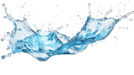 Realistic blue water splash and drops on transparent background