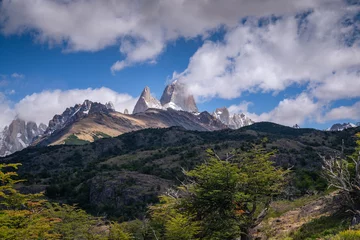 Cercles muraux Cerro Torre Mt.fitz roy, cerro torre viewpoint from way to Agostini with clear sky, dramatic cloud (El chalten, Argentina, Patagonia)