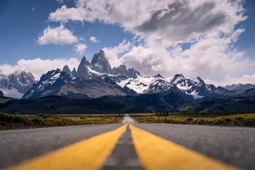 Foto auf Acrylglas Cerro Torre Road to el chalten, beautiful fitz roy, cerro torre, dramatic sky sunlight,  and cloud (Argentina, Patagonia)