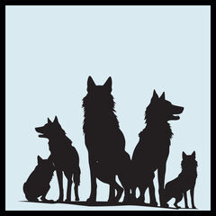 Wolf Silhouette vector Pack Clip art, sitting wolf illustration
