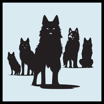 Wolf Silhouette vector Pack Clip art, sitting wolf illustration