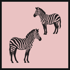 Fototapeta premium Zebra Stripes black Silhouette Clip, Zebra couple standing, Wild animal texture