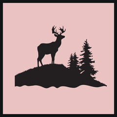 Deer in the Mist Black Silhouette Clip art, deer silhouette, wild forest woods animals deer illustration