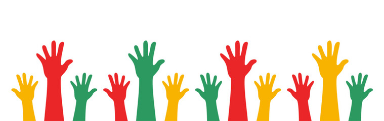 black history month 2024 celebration raising vector hands design.