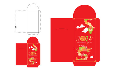 2024 money red packet Ang Pao. Dragon zodiac animal with Chinese word. (Translation: Dragon)