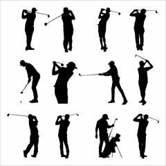 A collection of silhouettes of people playing golf