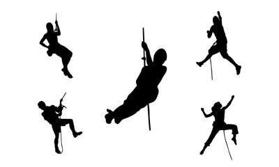 Rock climbing man and woman silhouettes and vectors set , white and black - obrazy, fototapety, plakaty