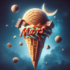 Ice cream with cone concept space mars planet creative decorations - obrazy, fototapety, plakaty