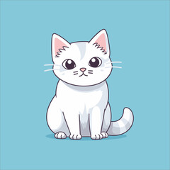 illustration cartoon of funny white cat vector on a isolated background