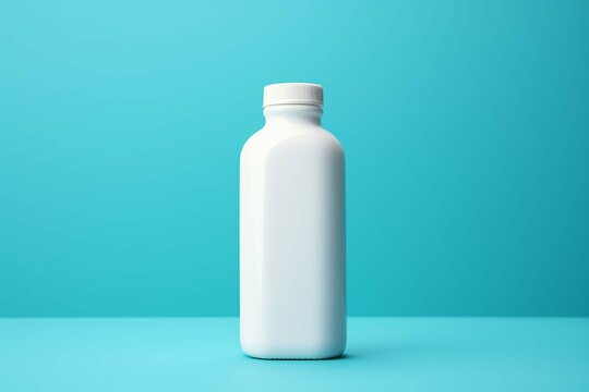 
White plastic bottle for pills or food supplement on color background