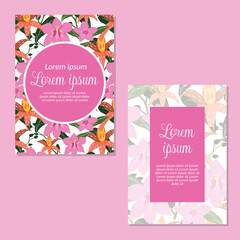 Obraz premium Wedding invitation card template. orchid flower and leaves seamless pattern backgrounds save the date, invitation, greeting card, vector illustration.