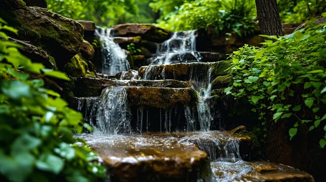 Nature's Verse: Animated Waterfall , Ideal for Quote Backgrounds. Generative AI