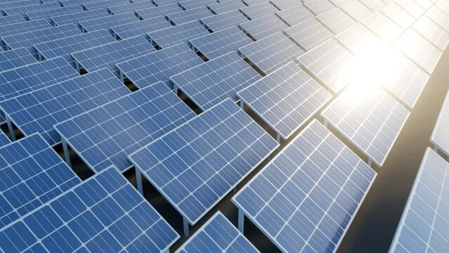 Solar farm for clean energy ESG business, 3d rendering