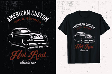 american hotrod classic car t-shirt design. vintage hotrods graphic black prints.