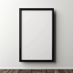 Close up blank poster mock up with fine black frame, wall neutral white color
