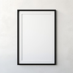 Close up blank poster mock up with fine black frame, wall neutral white color