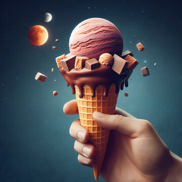 Cone of ice icream planet concept creative dessert food concept