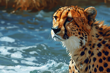 illustration of a cheetah in the water