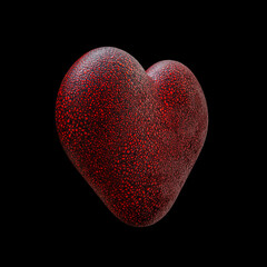 3d rendering old rough love heart isolated on a dark background