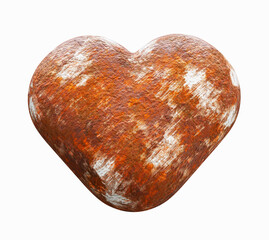 3d rendering heart made of rusty metal isolated on a white background