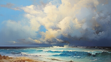 Paintings sea landscape clouds over water storm
