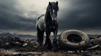 Fotobehang Creative advertising of tires with a picture of a horse. © Badhan