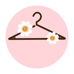 Hanger sign icon with cute daisy flower isolated on white background vector.