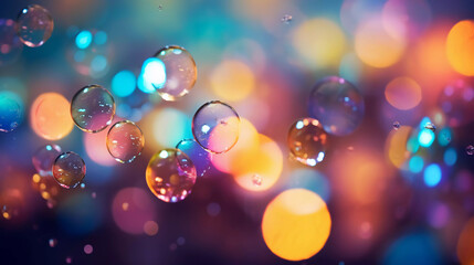 Fototapeta na wymiar Blurry confetti, water bubbles, bokeh lights, multicolored blurry light, depth of field, abstract background, multicolor, rainbow, haze, city lights, christmas light, soap bubbles 