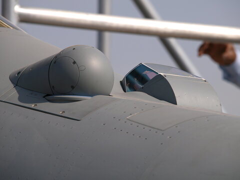 Dubai, United Arab Emirates -Nov.18.2009: The FSO (Front Sector Optronics) infrared search and track system on the fighter jet