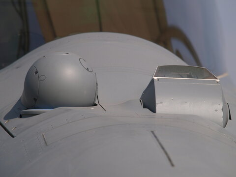 Dubai, United Arab Emirates -Nov.18.2009: Thales_SAGEM FSO (Front Sector Optronics) infrared search and track system, on Rafale in Dubai International Airshow 2009