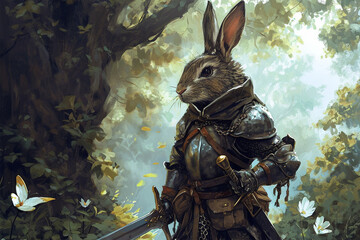 illustration of the rabbit knight guarding the forest