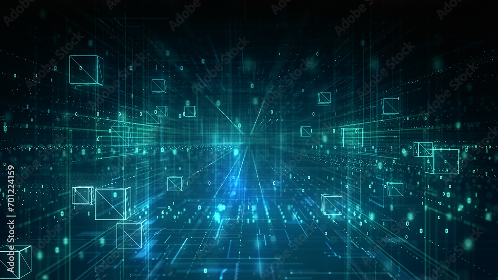 Fototapete technology blockchain network connections, technology digital cyberspace high speed internet connect